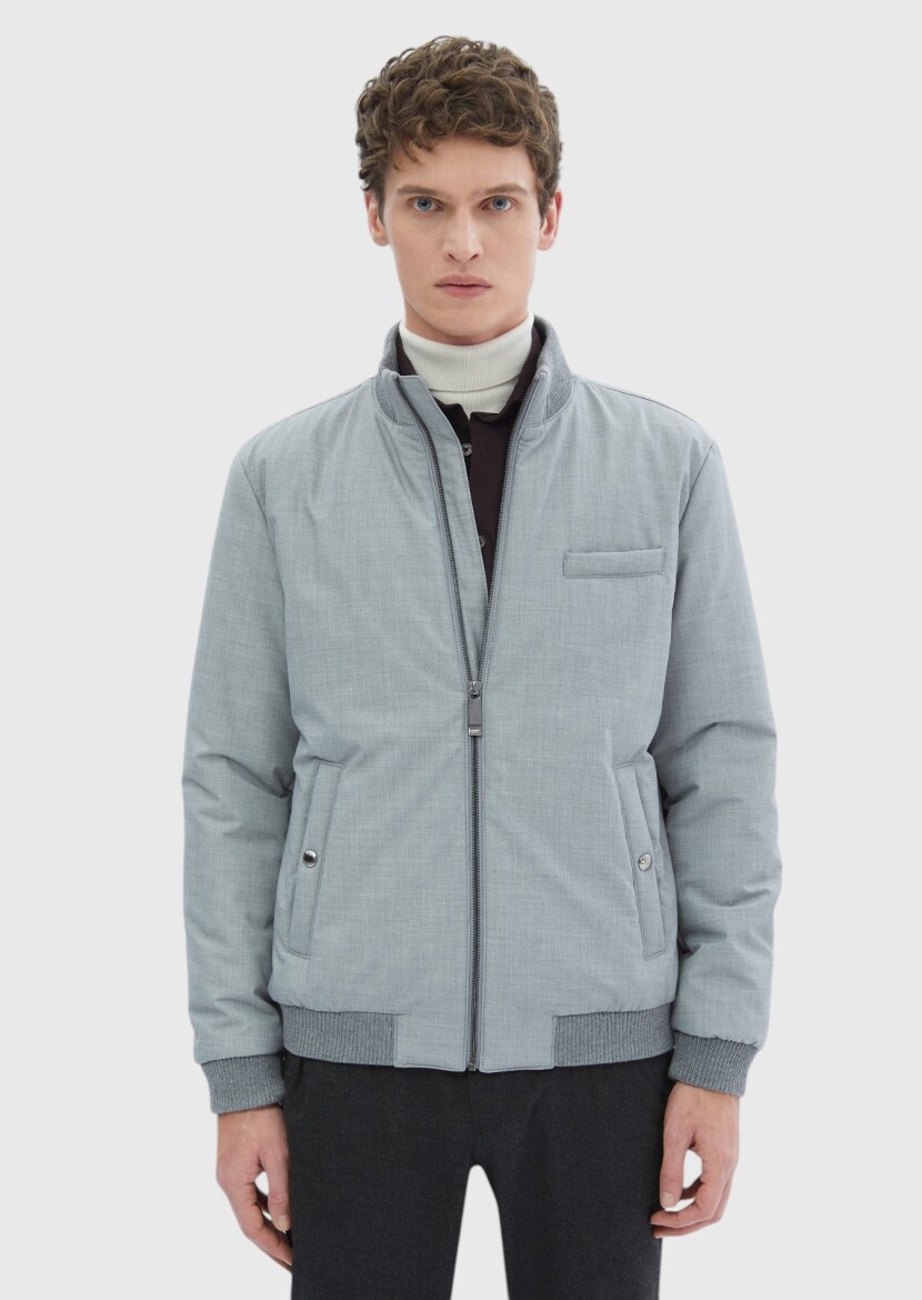 Gri Regular Fit Dik Yaka Casual Dokuma Mont - 4