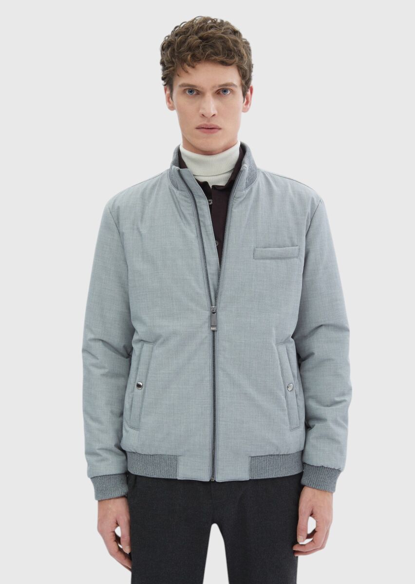 Gri Regular Fit Dik Yaka Casual Dokuma Mont - 4