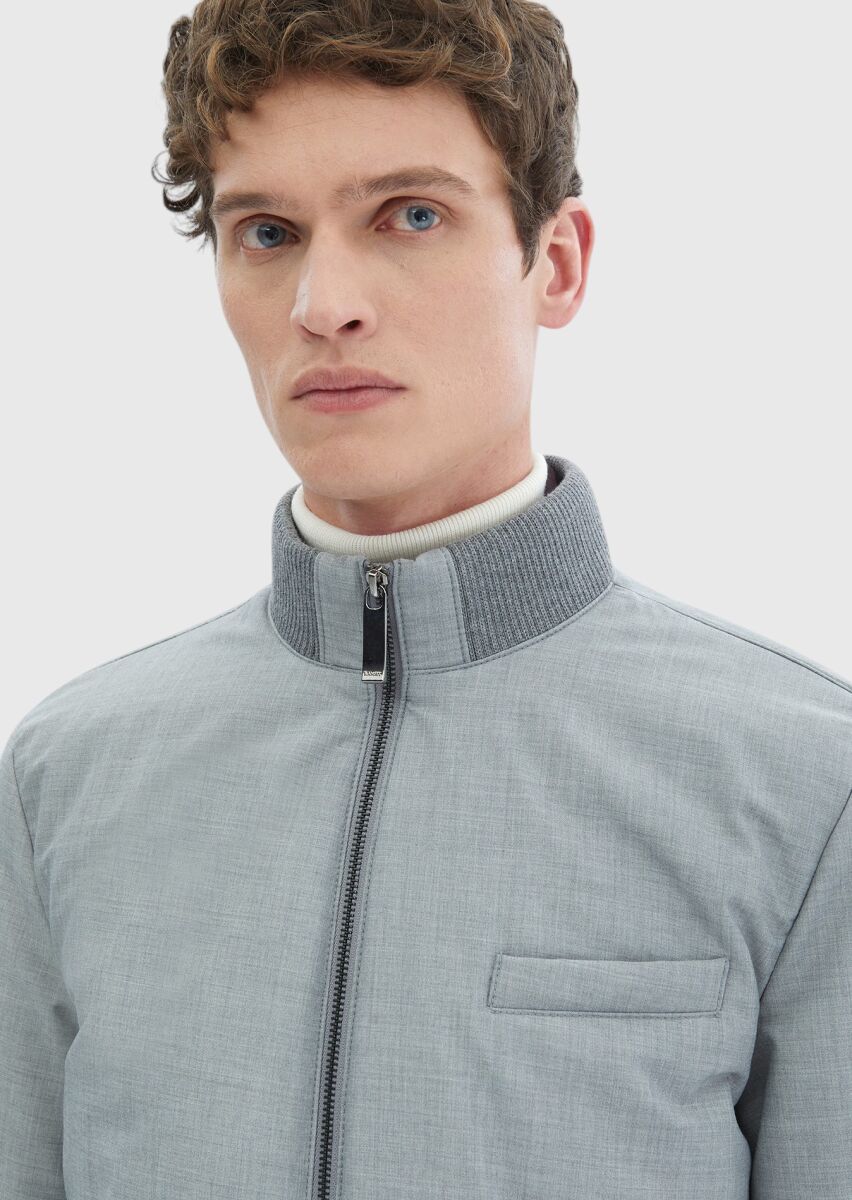 Gri Regular Fit Dik Yaka Casual Dokuma Mont - 5