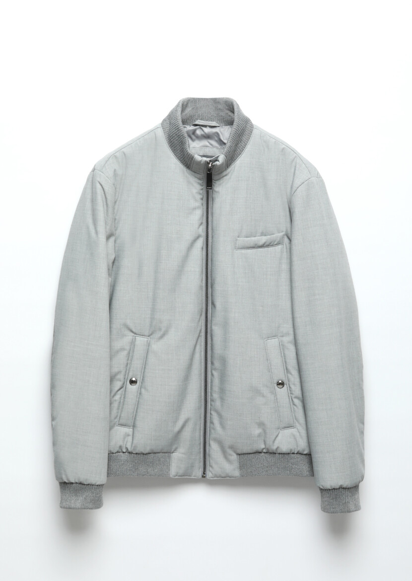 Gri Regular Fit Dik Yaka Casual Dokuma Mont - 8