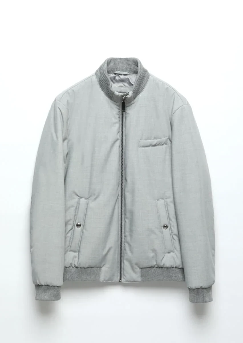 Gri Regular Fit Dik Yaka Casual Dokuma Mont - 8