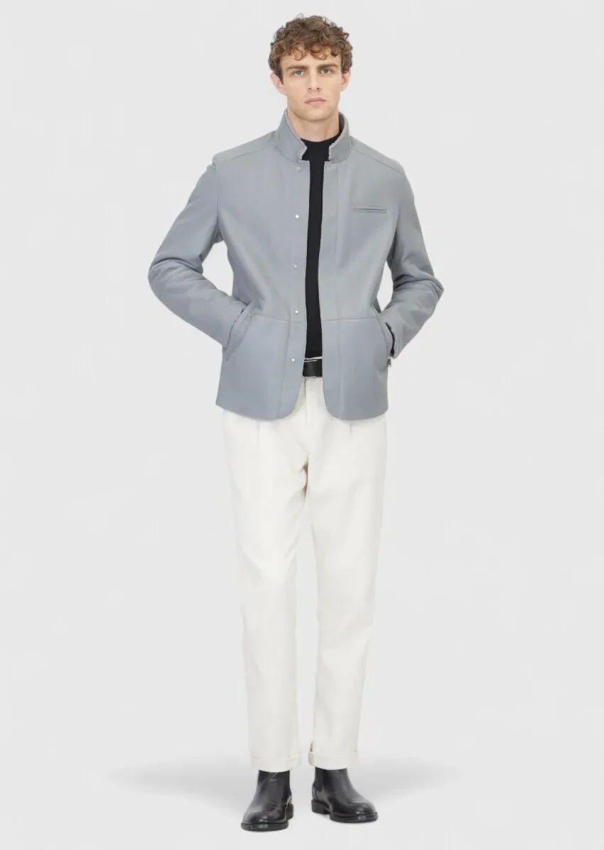 Gri Regular Fit Dik Yaka Casual Koyun Kürkü Deri Mont - 2