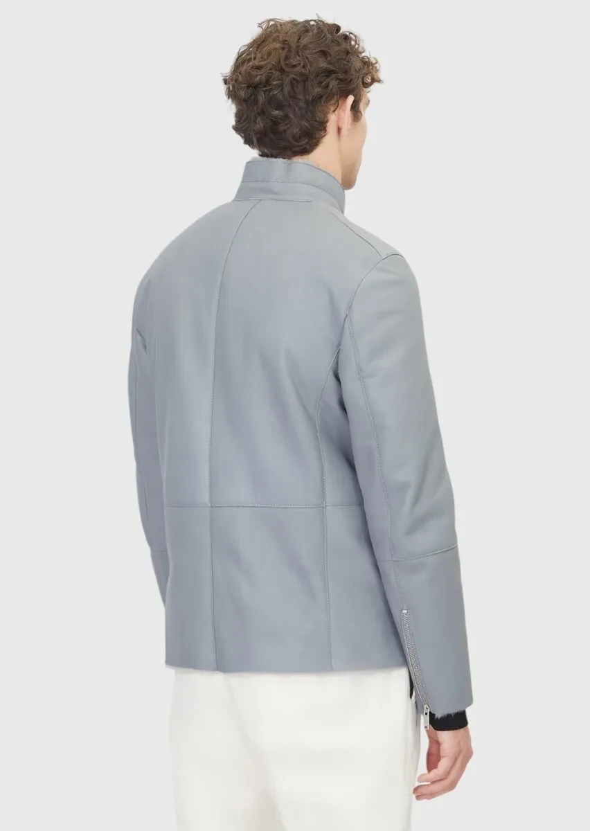 Gri Regular Fit Dik Yaka Casual Koyun Kürkü Deri Mont - 6