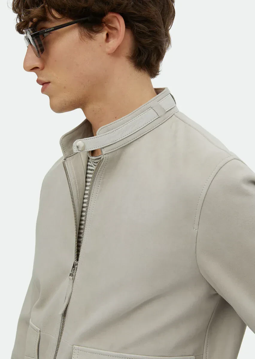 Gri Regular Fit Dik Yaka Casual Süet Deri Mont - 4