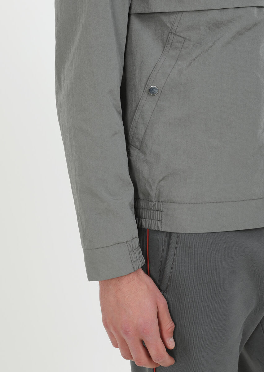 Gri Regular Fit Dik Yaka Denim Dokuma Mont - 4