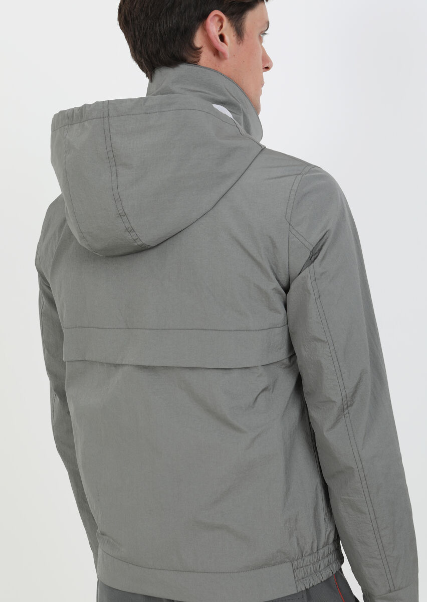Gri Regular Fit Dik Yaka Denim Dokuma Mont - 6