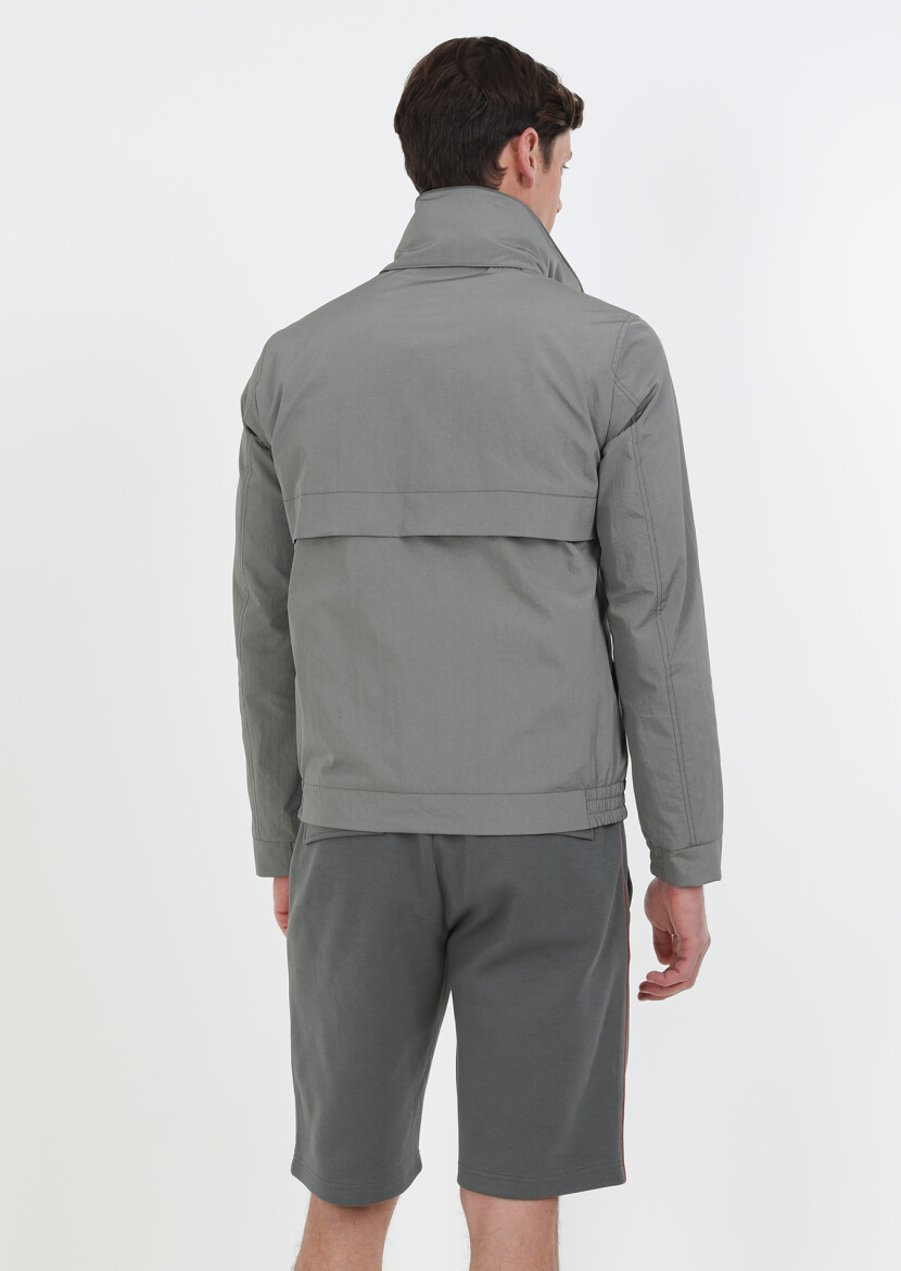 Gri Regular Fit Dik Yaka Denim Dokuma Mont - 8