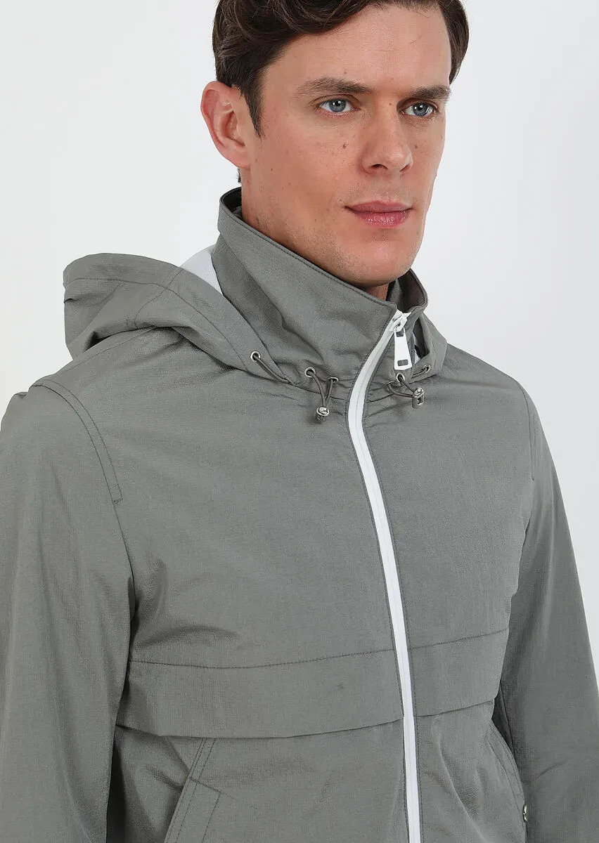 Gri Regular Fit Dik Yaka Denim Dokuma Mont - 3
