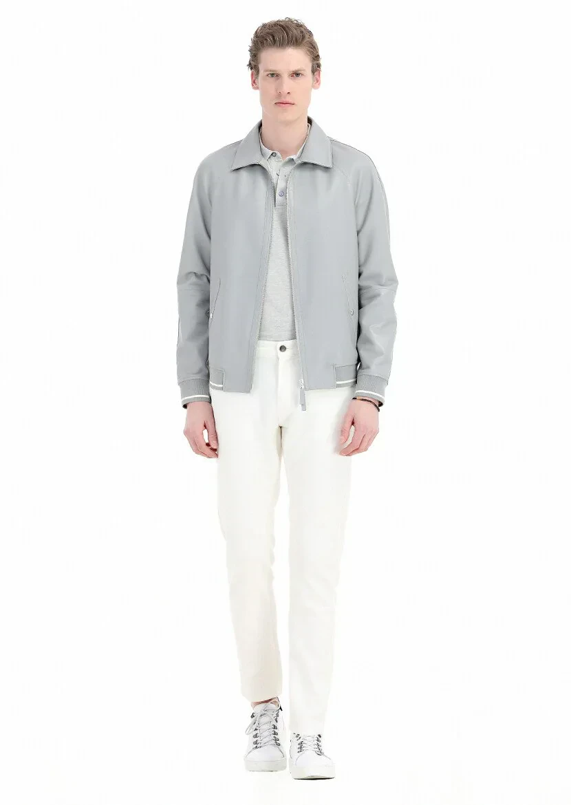 Gri Regular Fit Gömlek Yaka Casual Deri Deri Mont - 1