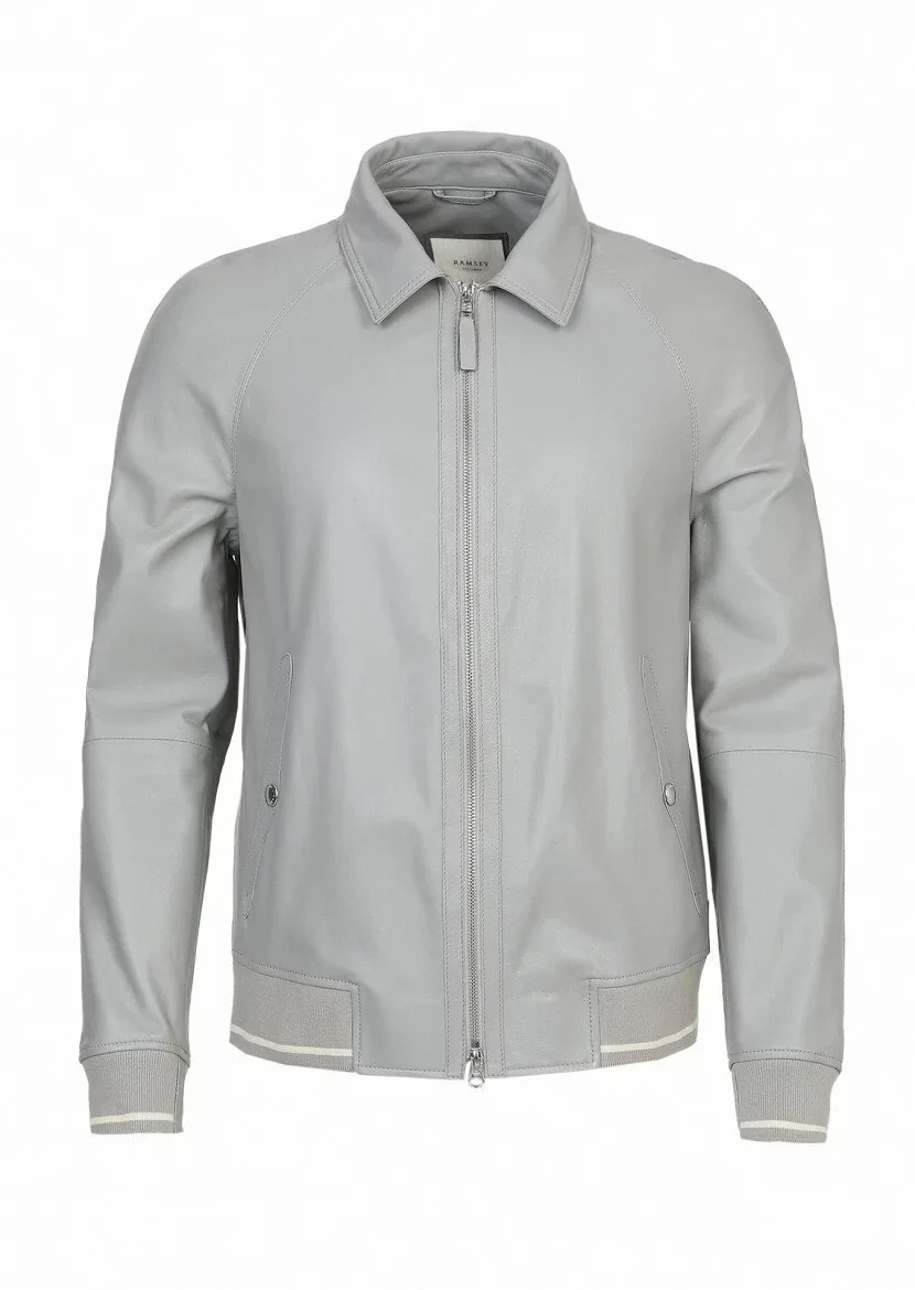 Gri Regular Fit Gömlek Yaka Casual Deri Deri Mont - 7