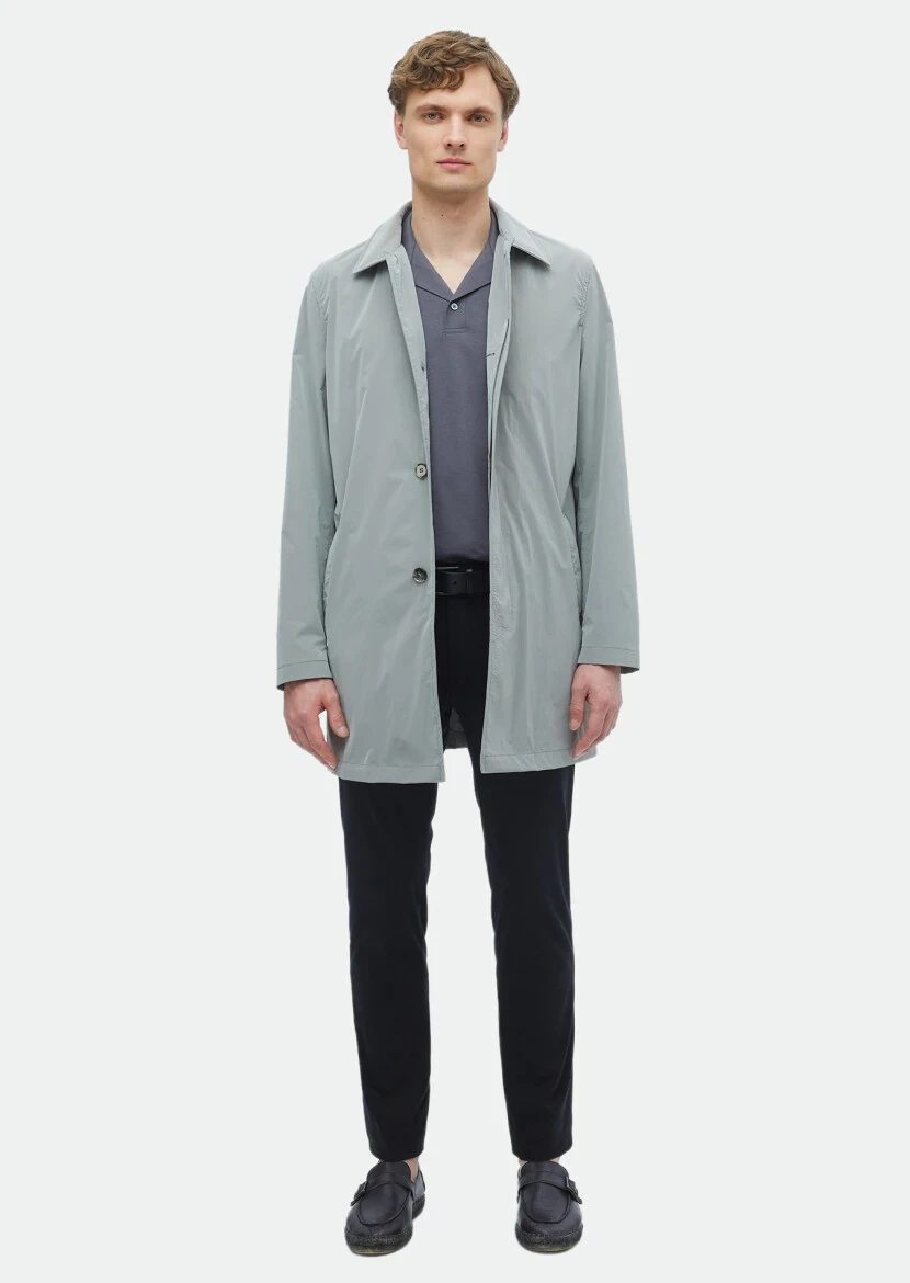 Gri Regular Fit Gömlek Yaka Casual Dokuma Pardesü - 2