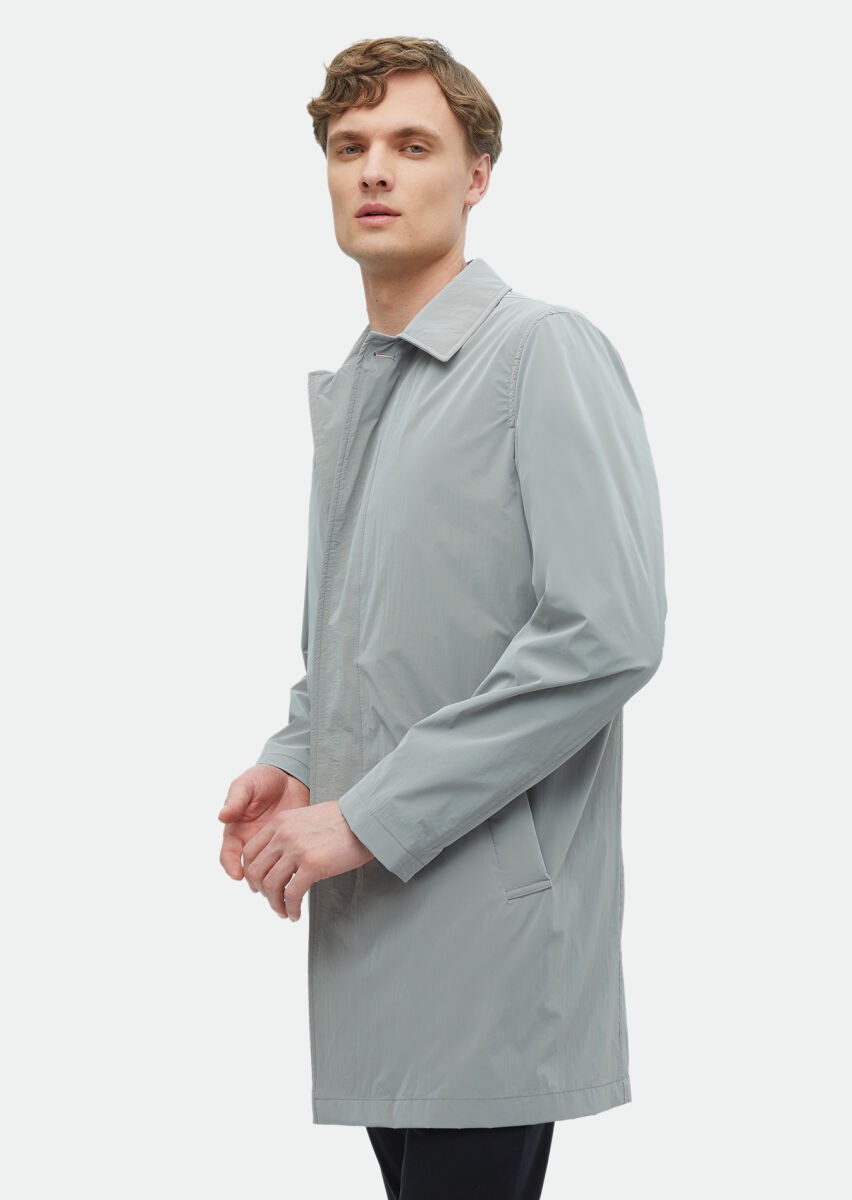 Gri Regular Fit Gömlek Yaka Casual Dokuma Pardösü - 1