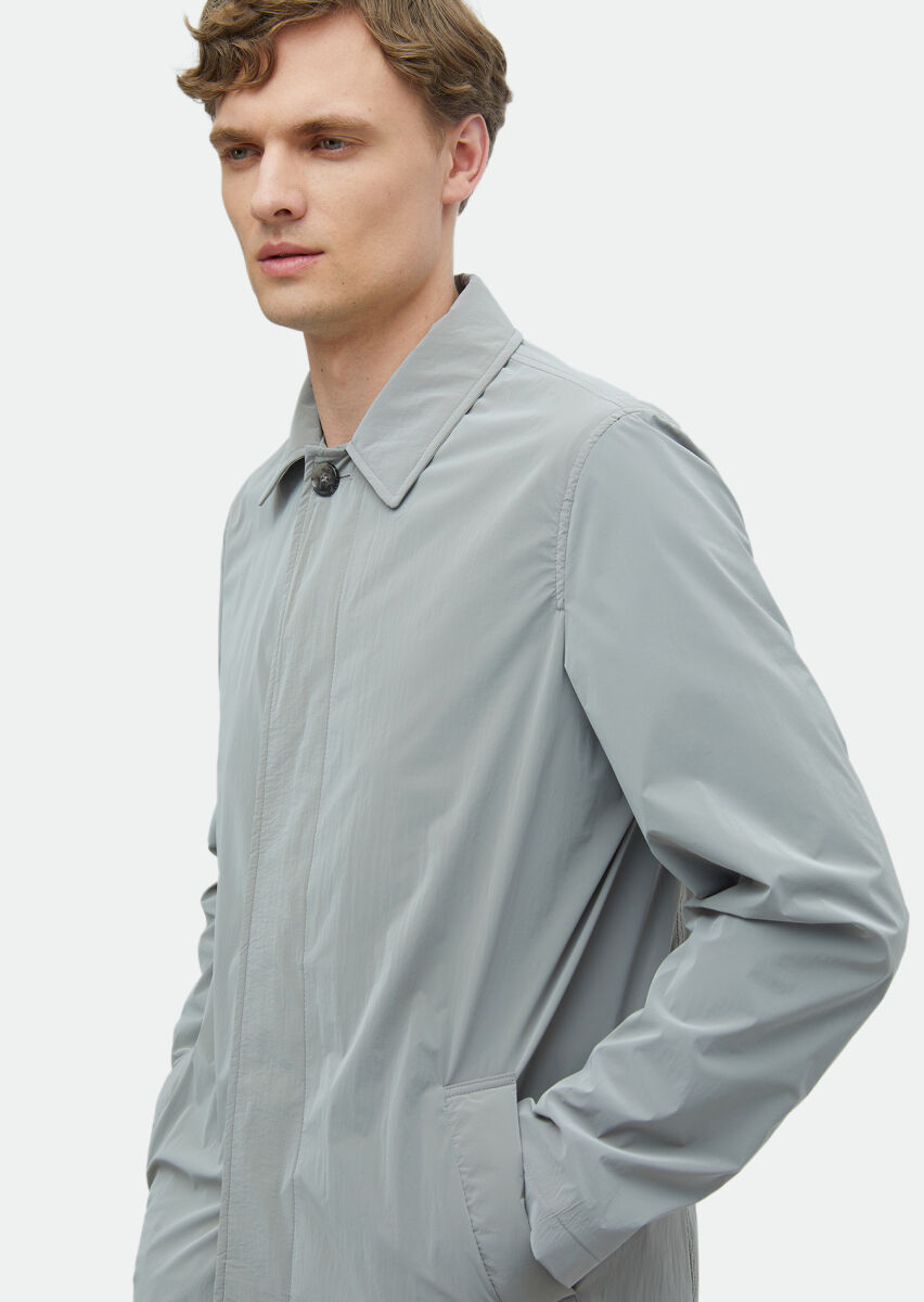 Gri Regular Fit Gömlek Yaka Casual Dokuma Pardösü - 4
