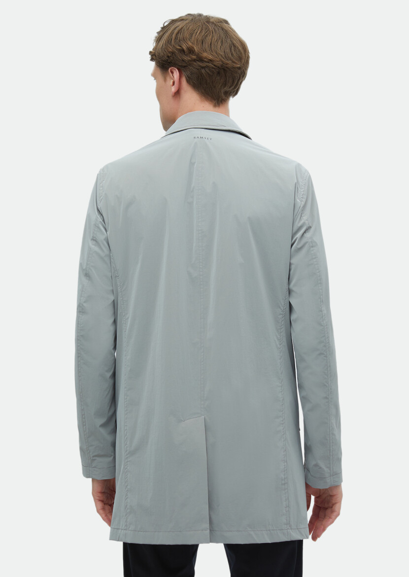 Gri Regular Fit Gömlek Yaka Casual Dokuma Pardösü - 6