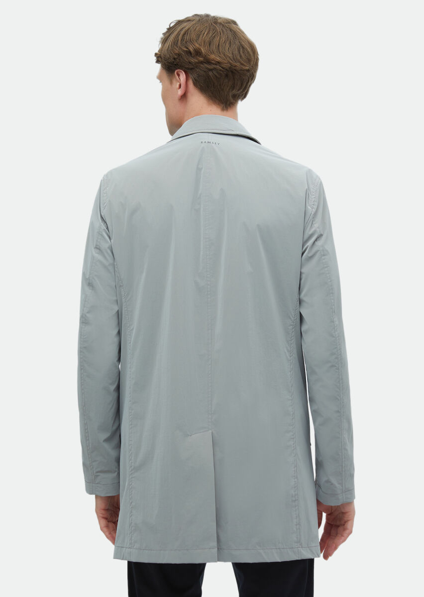 Gri Regular Fit Gömlek Yaka Casual Dokuma Pardösü - 6