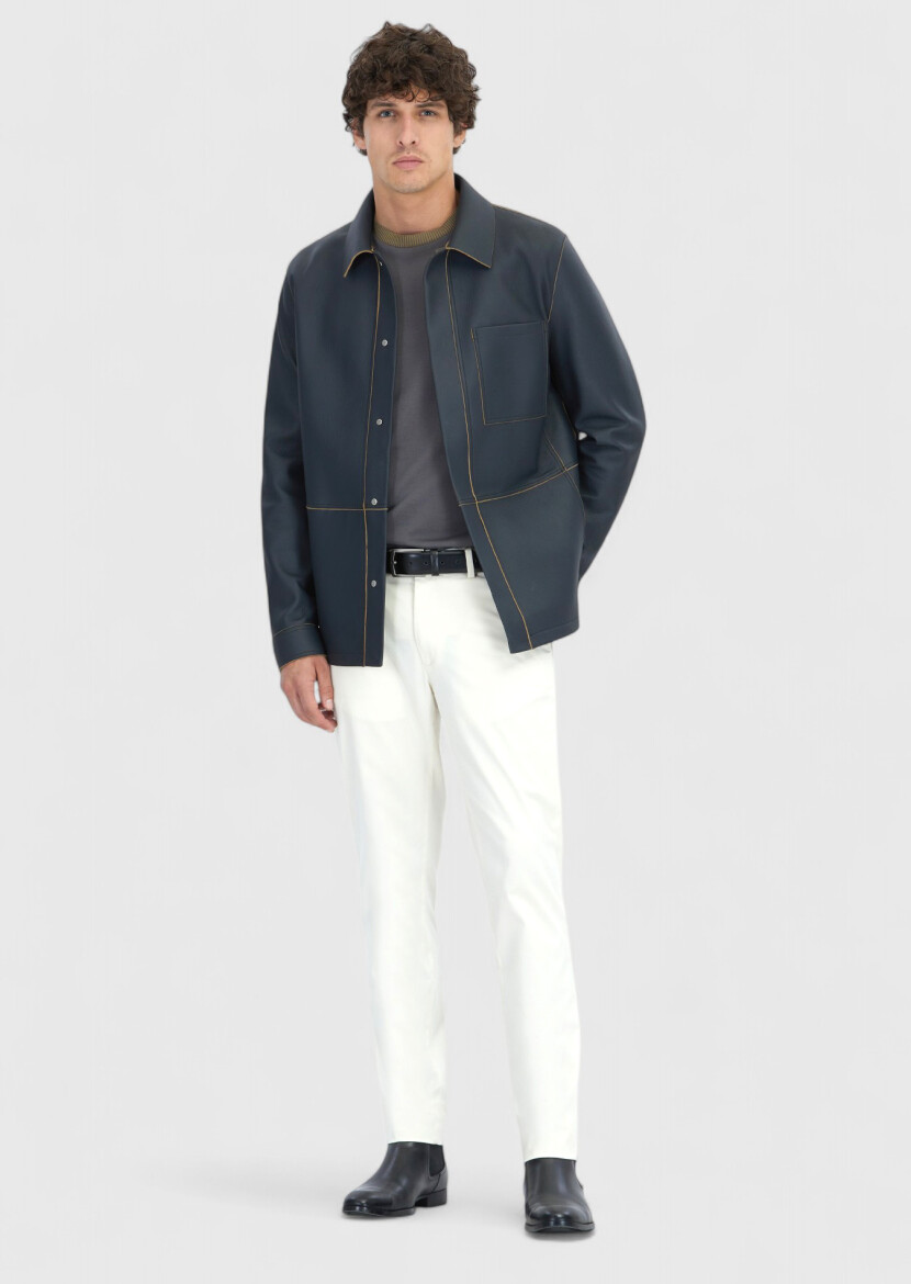 Gri Regular Fit Gömlek Yaka Casual Koyun Derisi Deri Mont - RAMSEY