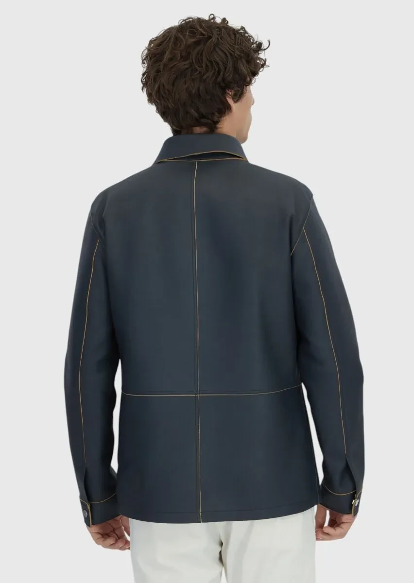 Gri Regular Fit Gömlek Yaka Casual Koyun Derisi Deri Mont - 5