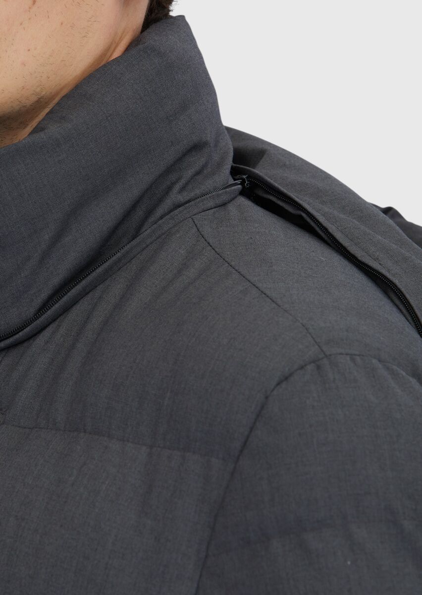 Gri Regular Fit Kapüşonlu Casual Dokuma Kaban - 8