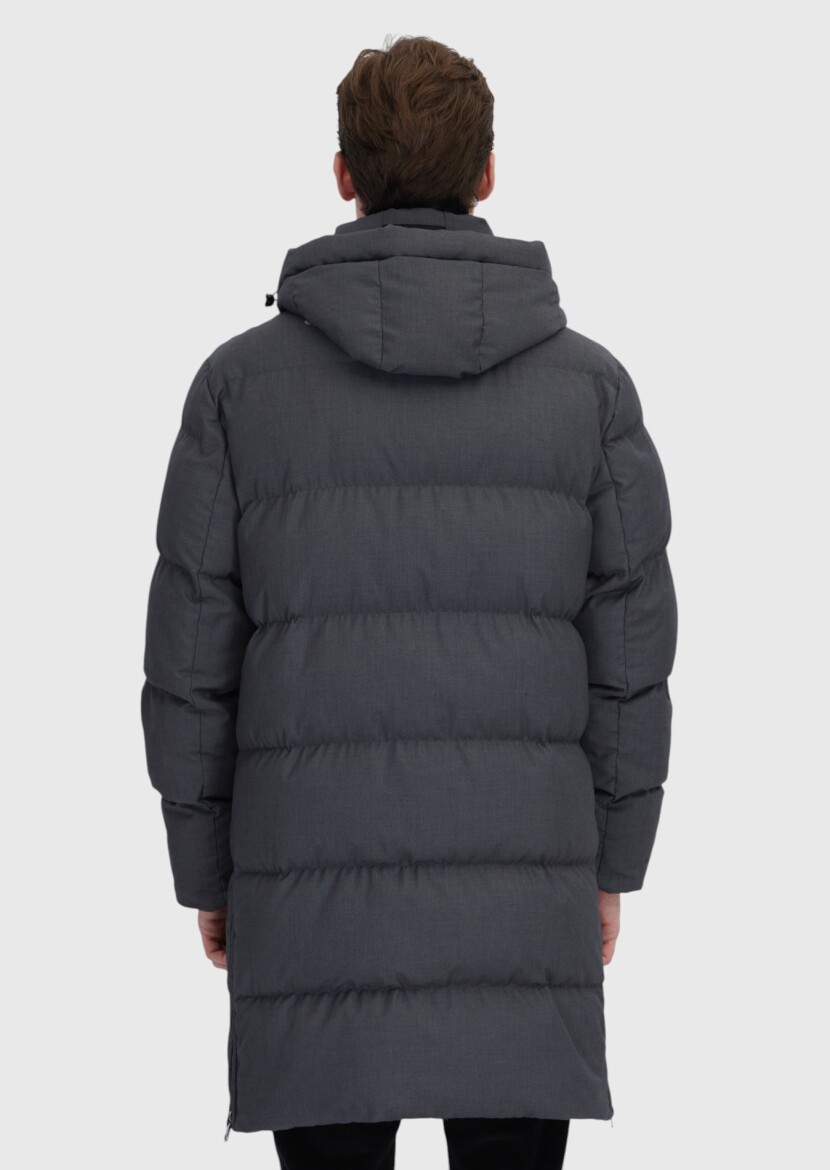 Gri Regular Fit Kapüşonlu Casual Dokuma Kaban - 10