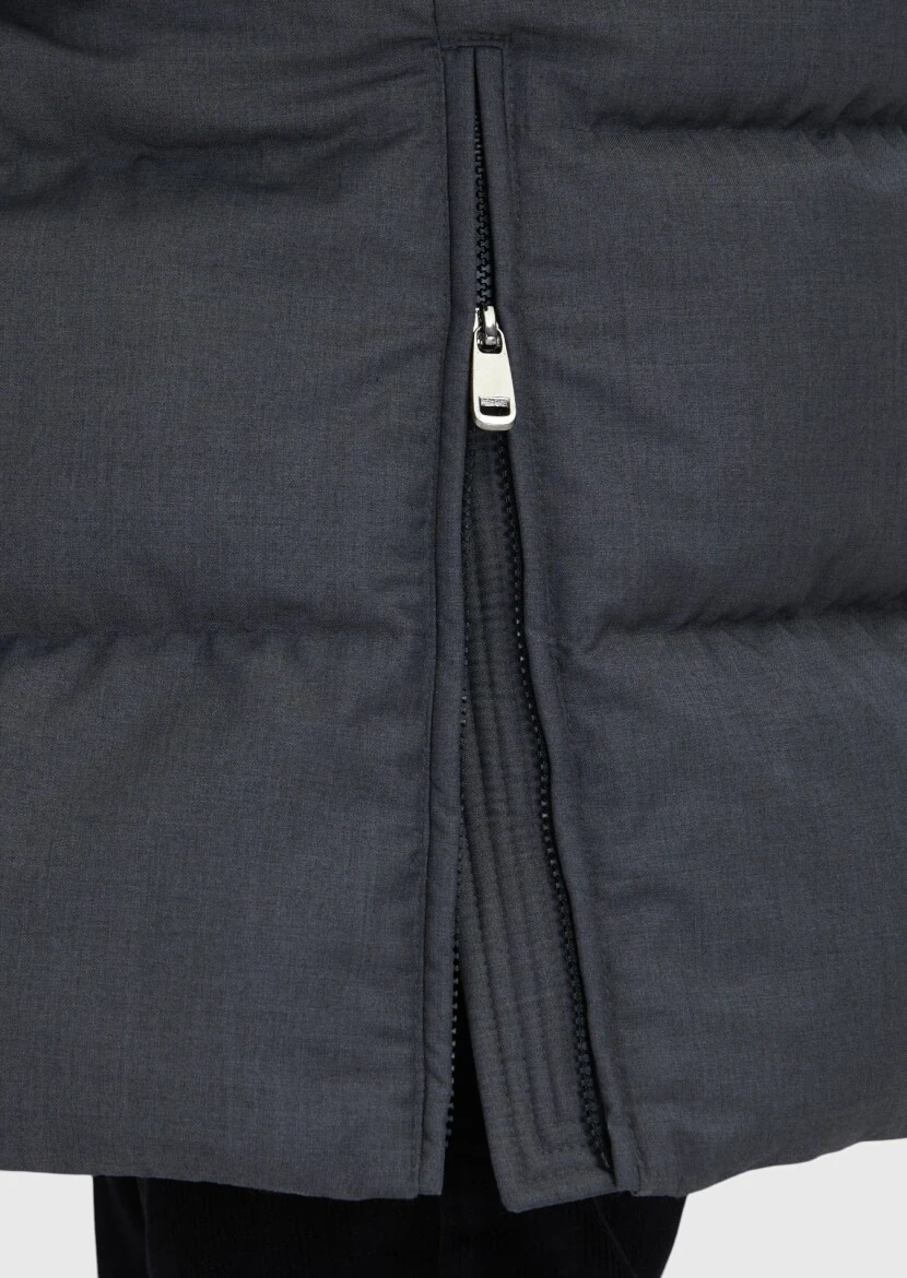 Gri Regular Fit Kapüşonlu Casual Dokuma Kaban - 9