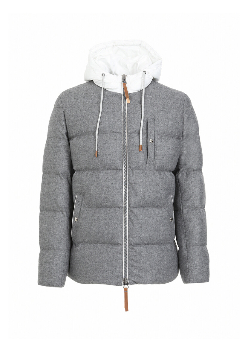 Gri Regular Fit Kapüşonlu Casual Dokuma Mont - 5
