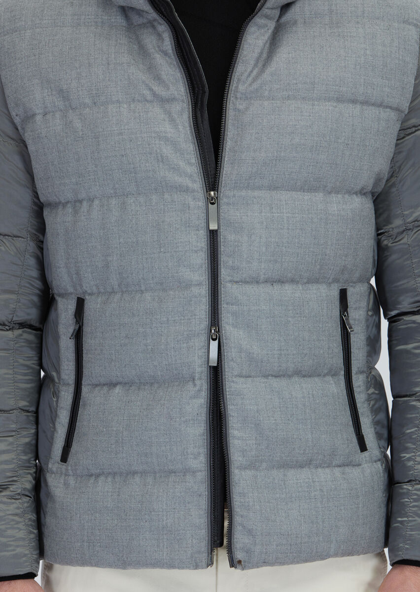 Gri Regular Fit Kapüşonlu Casual Dokuma Mont - 6