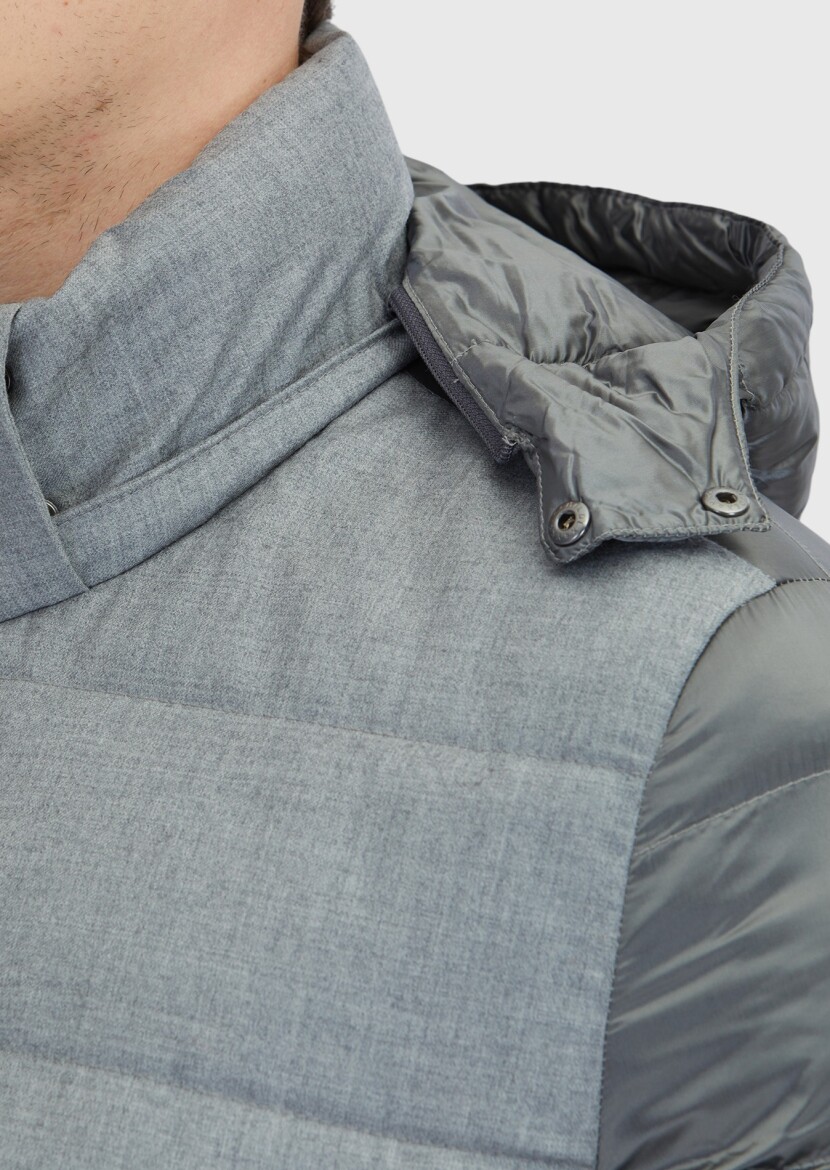 Gri Regular Fit Kapüşonlu Casual Dokuma Mont - 4