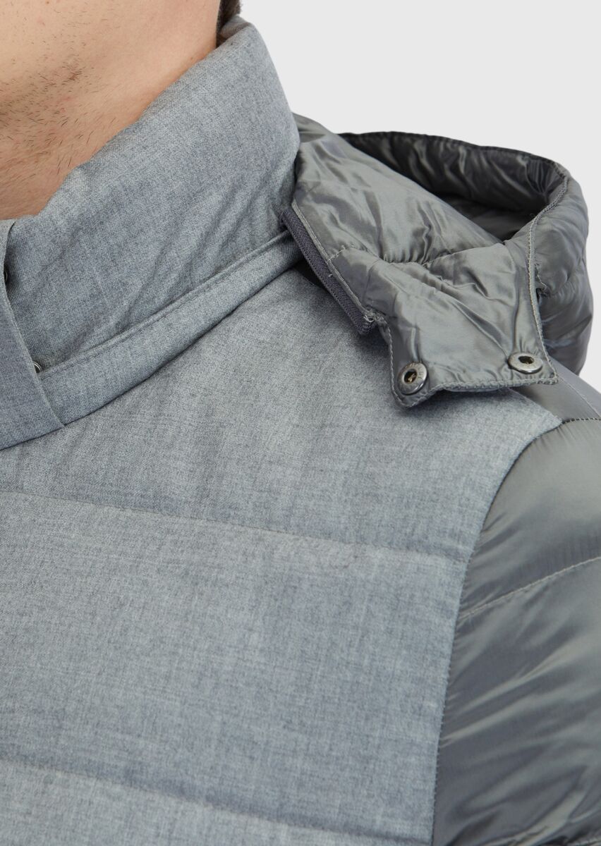 Gri Regular Fit Kapüşonlu Casual Dokuma Mont - 4