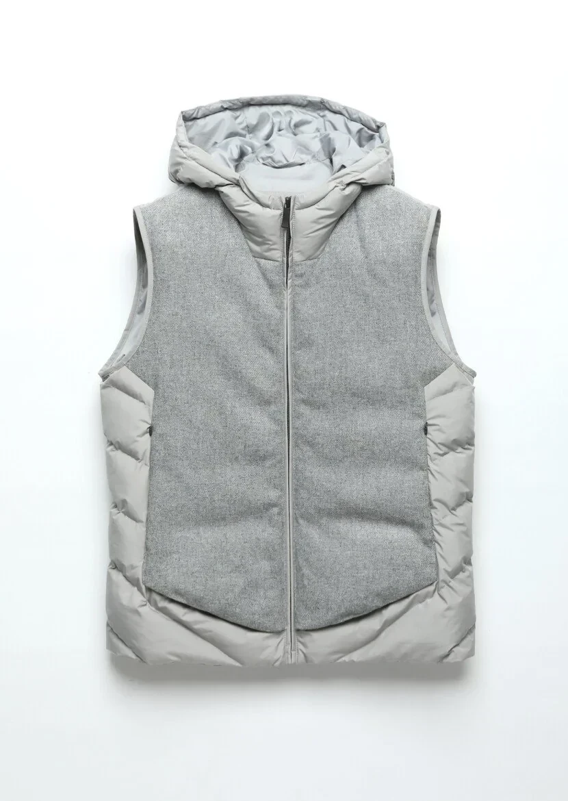 Gri Regular Fit Kapüşonlu Casual Dokuma Spor Yelek - 7