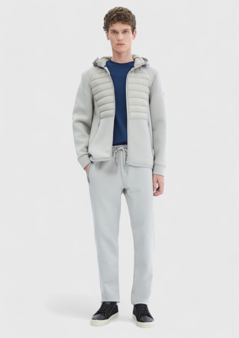 Gri Regular Fit Kapüşonlu Denim Dokuma Mont 