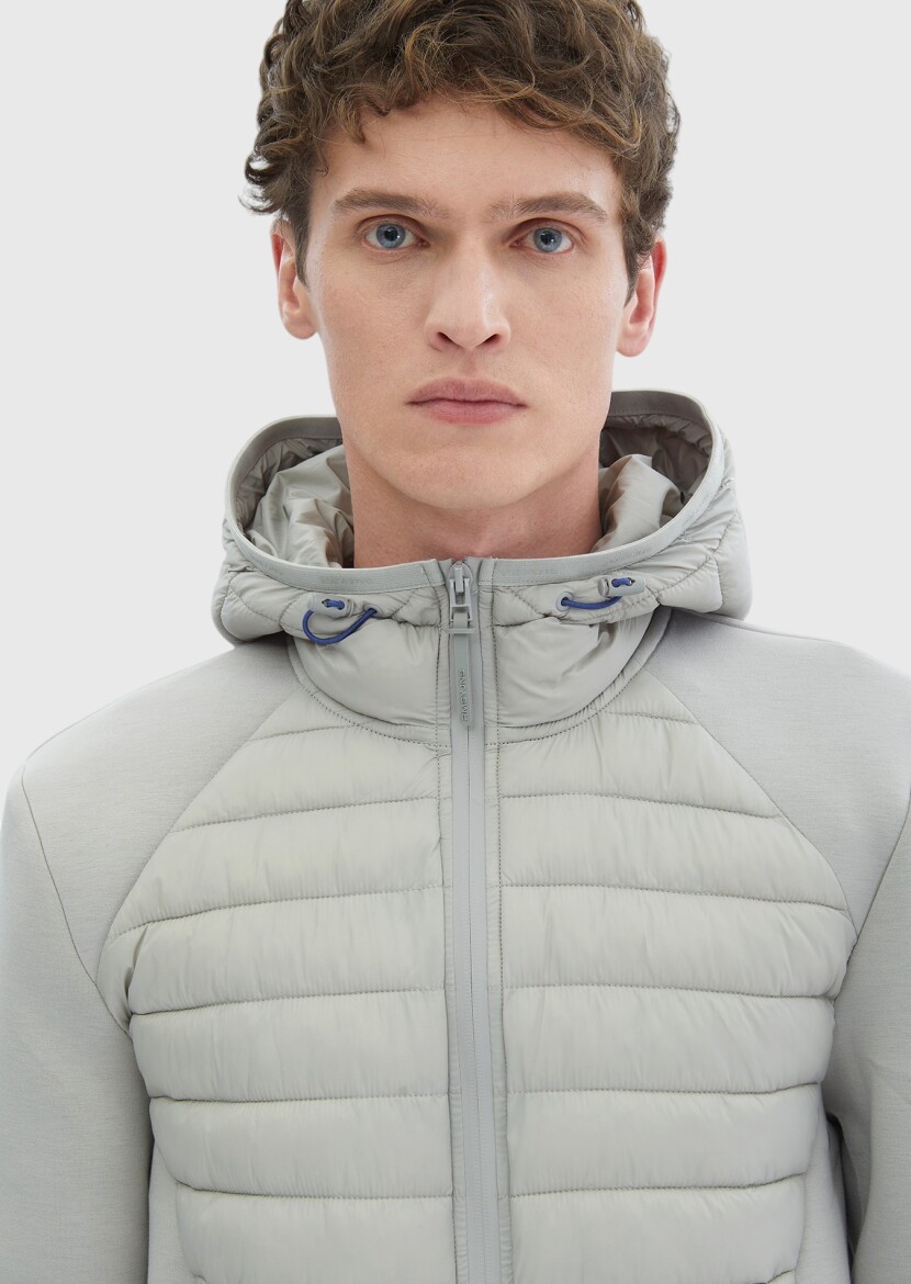 Gri Regular Fit Kapüşonlu Denim Dokuma Mont - 5