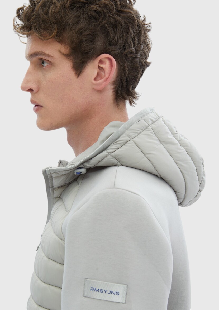 Gri Regular Fit Kapüşonlu Denim Dokuma Mont - 8