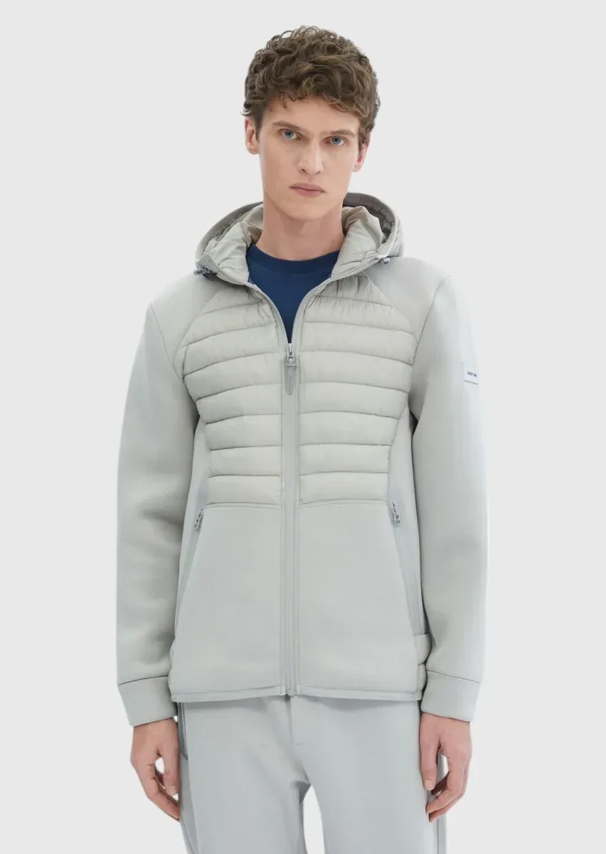 Gri Regular Fit Kapüşonlu Denim Dokuma Mont - 1