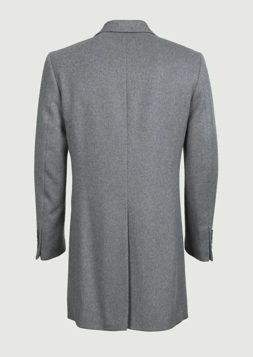 Gri Regular Fit Kelebek Yaka Klasik Dokuma Palto - 7