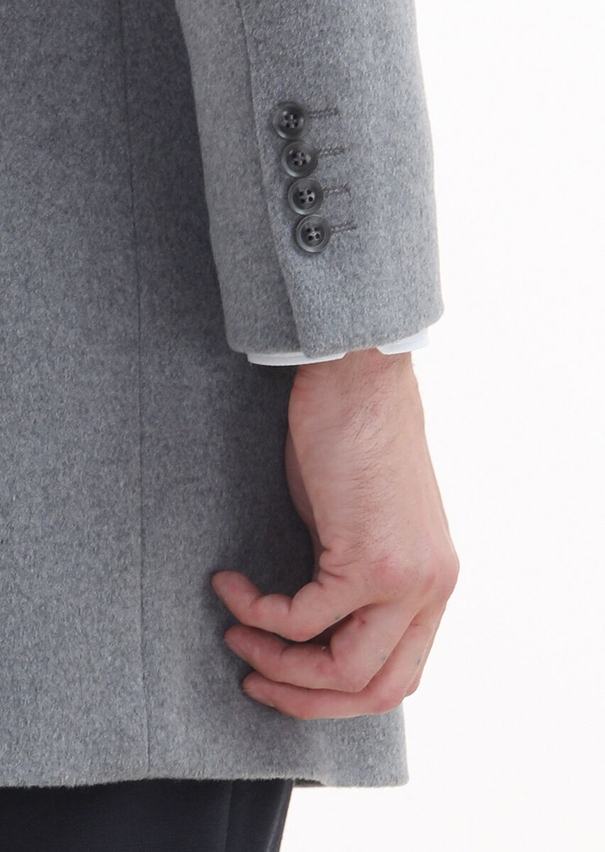 Gri Regular Fit Kelebek Yaka Klasik Dokuma Palto - 4