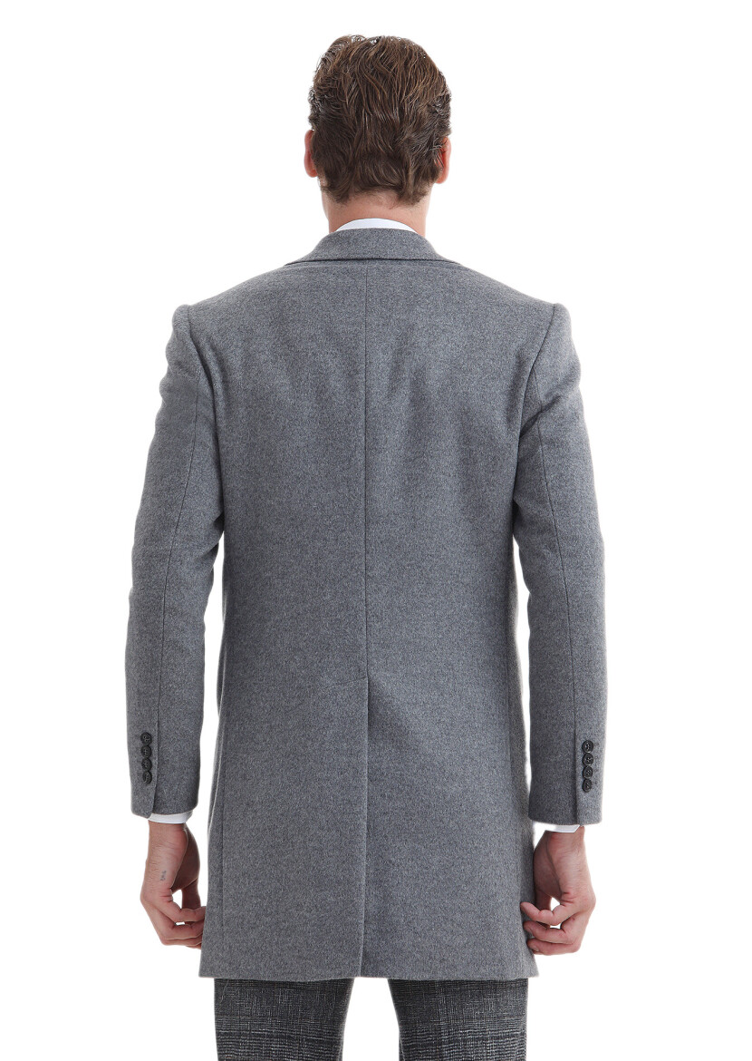Gri Regular Fit Klasik Dokuma Palto - 5