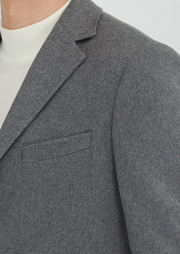 Gri Regular Fit Klasik Dokuma Palto - 3