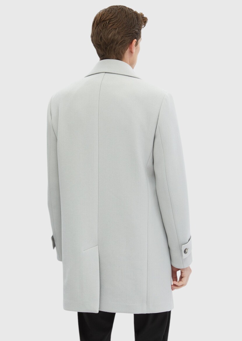 Gri Regular Fit Kruvaze Yaka Casual Dokuma Palto 