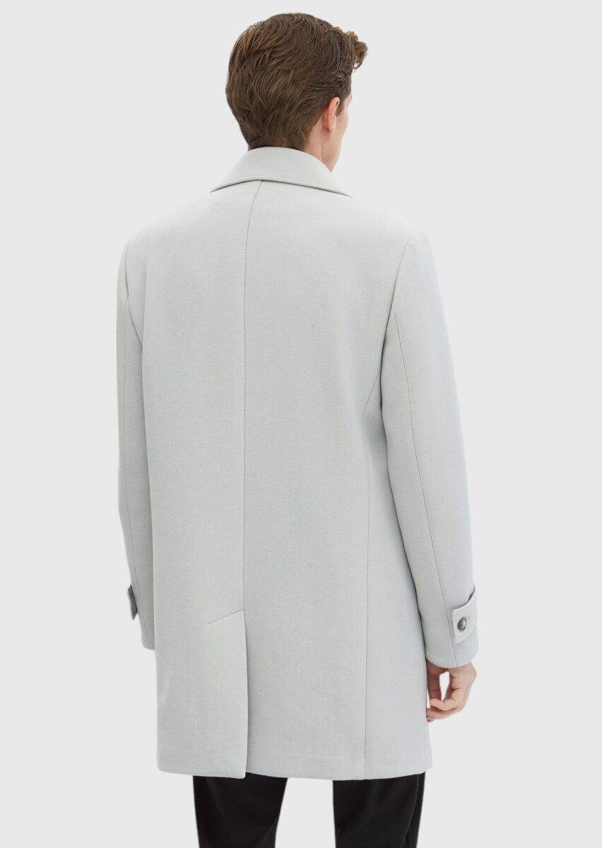 Gri Regular Fit Kruvaze Yaka Casual Dokuma Palto - 2