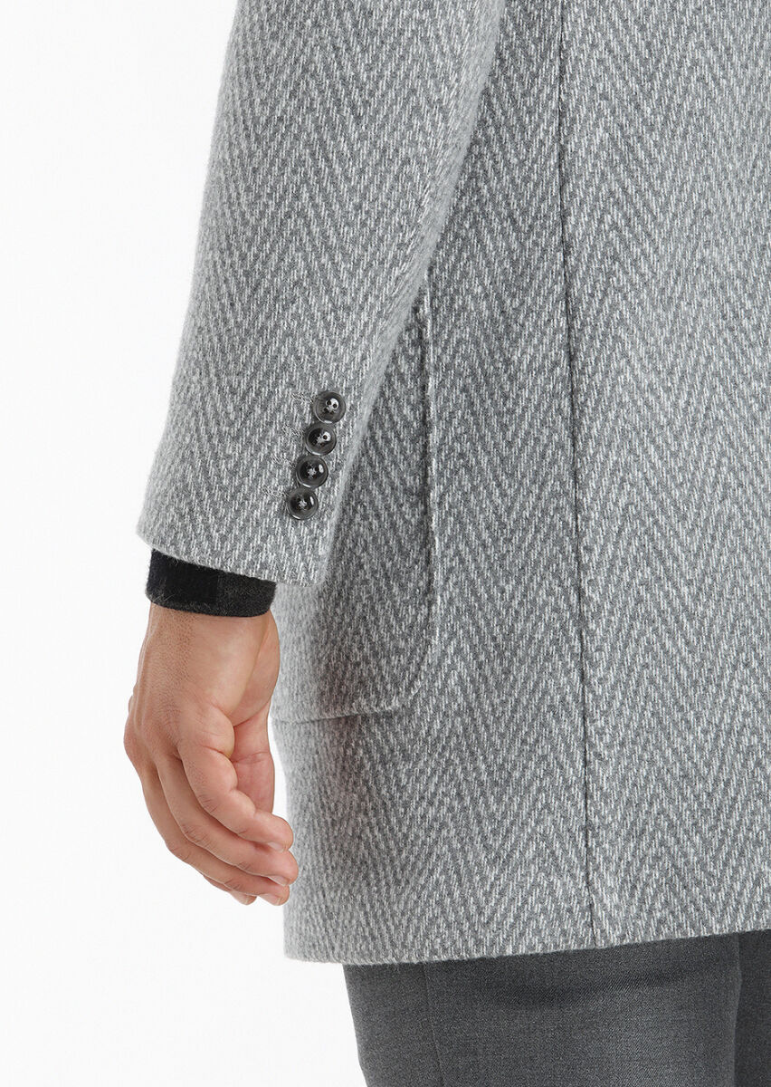 Gri Regular Fit Kruvaze Yaka Casual Örme Palto - 5