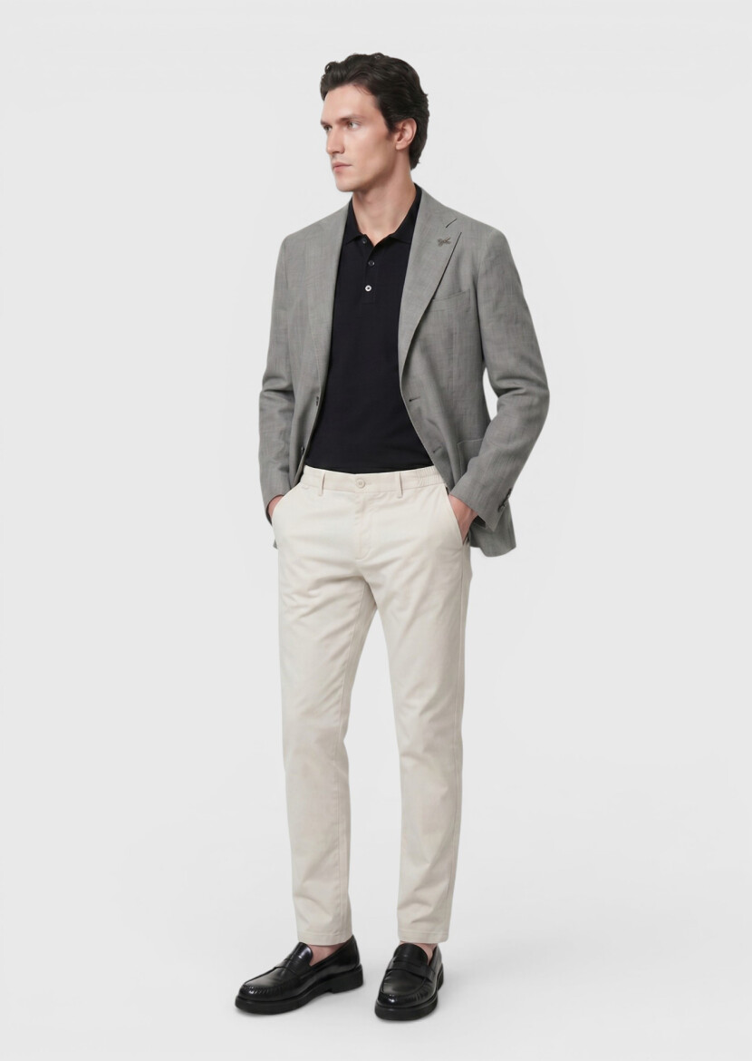 Gri Shirt Shoulder Slim Fit %100 Keten Ceket - 4