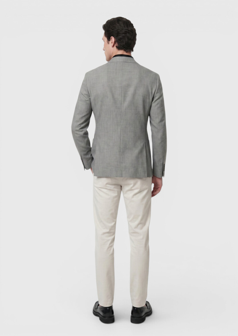 Gri Shirt Shoulder Slim Fit %100 Keten Ceket - 5