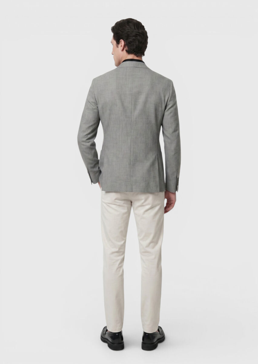 Gri Shirt Shoulder Slim Fit %100 Keten Ceket - 5