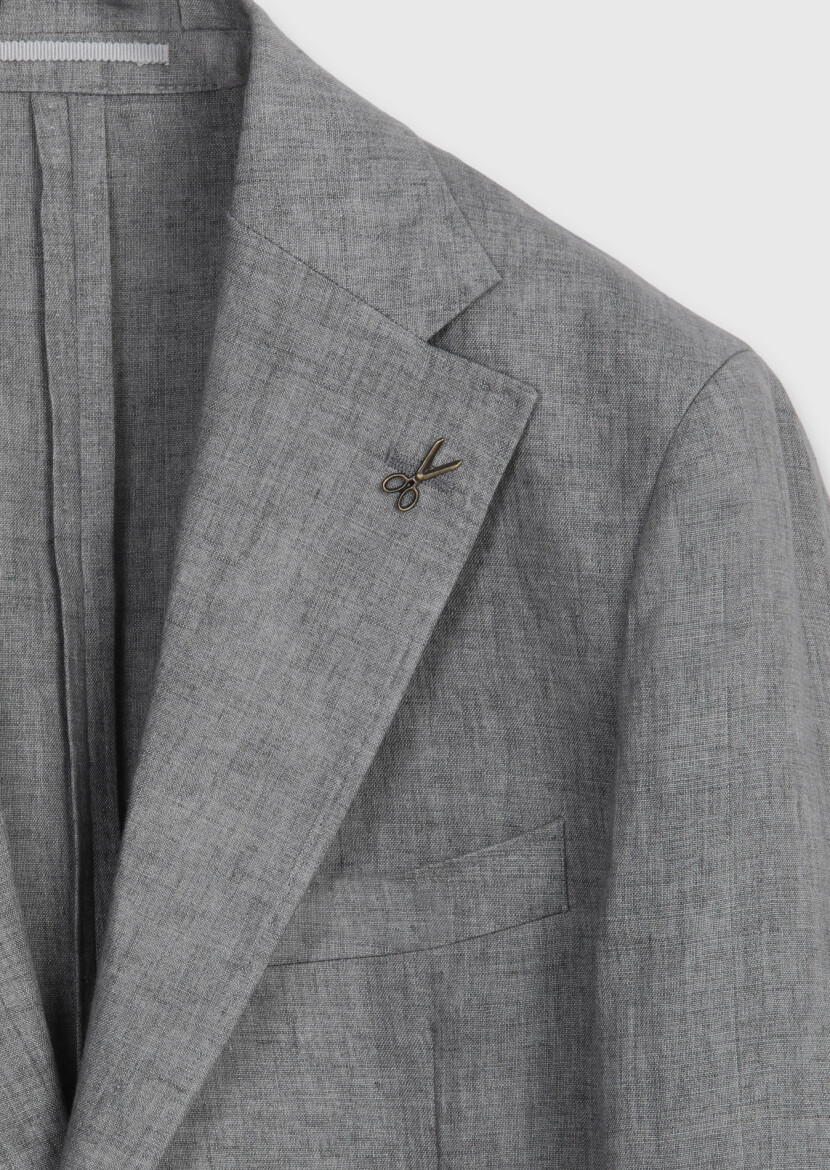 Gri Shirt Shoulder Slim Fit %100 Keten Ceket - 7