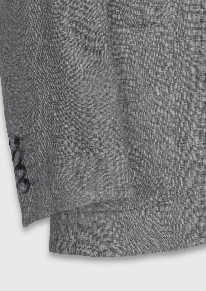 Gri Shirt Shoulder Slim Fit %100 Keten Ceket - 8