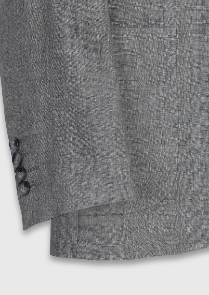 Gri Shirt Shoulder Slim Fit %100 Keten Ceket - 8