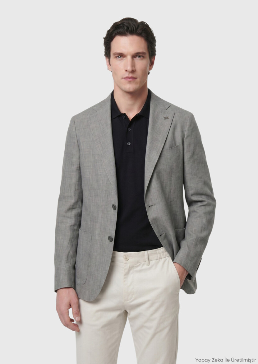 Gri Shirt Shoulder Slim Fit %100 Keten Ceket - RAMSEY
