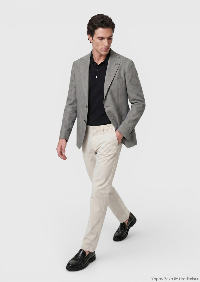 Gri Shirt Shoulder Slim Fit %100 Keten Ceket - RAMSEY