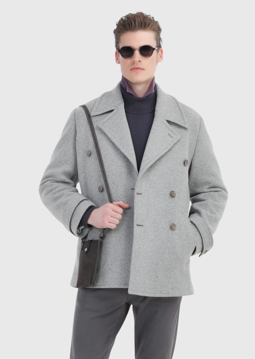 Gri Slim Fit Kruvaze Yaka Casual Örme Palto - 4