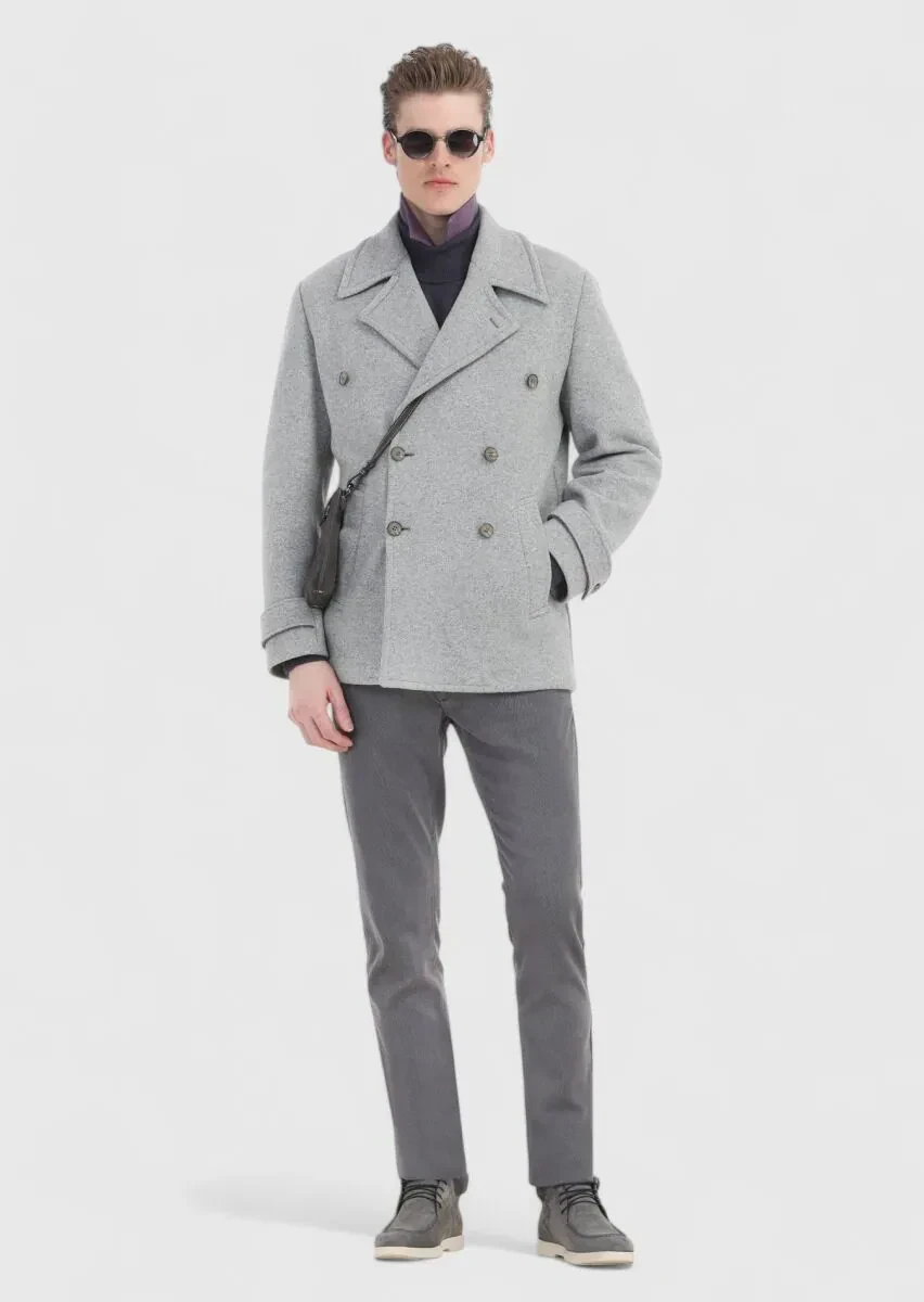 Gri Slim Fit Kruvaze Yaka Casual Örme Palto - 3